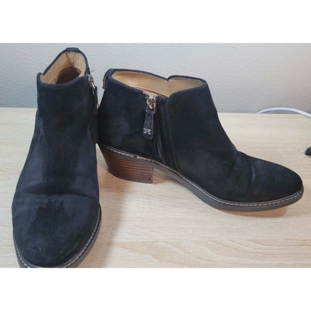 Sam Edelman Pryce Suede Ankle Booties Black Stacked Heel Zip Women's 7.5M‎